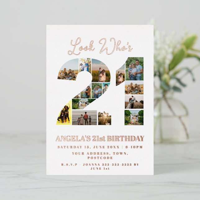 Look wer ist 21 Foto Collage Zeichen glücklichen G Folieneinladung (Stehend vorne)