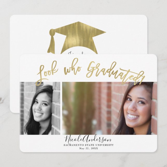 Look Who Graduated Abschluss 2 Foto Celebration Einladung (Vorne/Hinten)