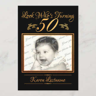 Look Who is 50 Foto Orange Einladung