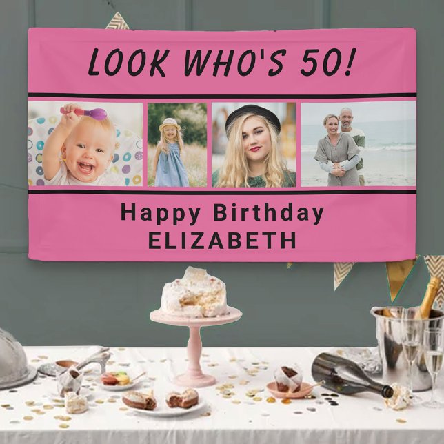 Look Who is any Age 4 Foto Pink Birthday Banner (Von Creator hochgeladen)
