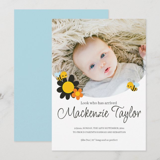 Look Who is Here New Baby Bee themed Announcement Einladung (Vorne/Hinten)
