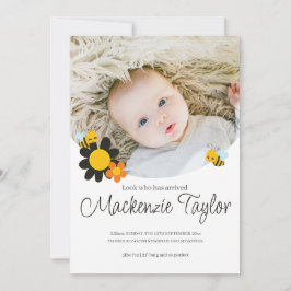 Look Who is Here New Baby Bee themed Announcement Einladung