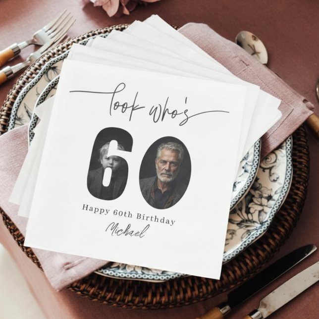 Look Who’s 60 Custom Photo Birthday Party Napkins Serviette (Von Creator hochgeladen)