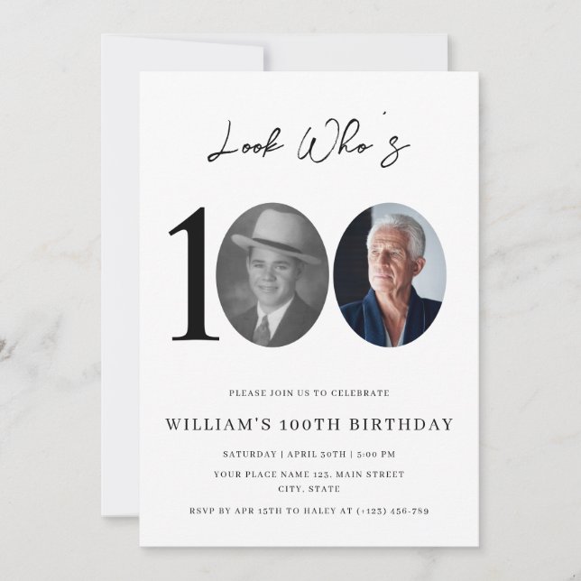 Look Who's 100 Birthday Modern Simple Photo  Einladung (Vorderseite)