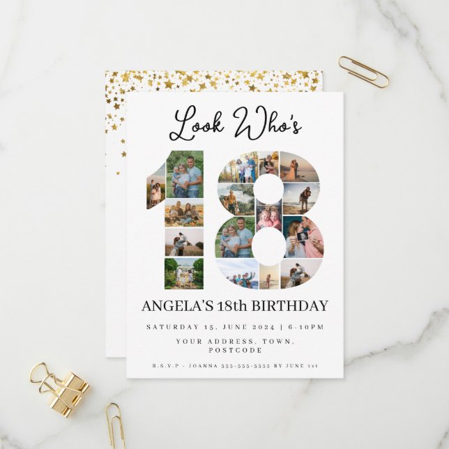Look Who's 18 Customizable Foto Collage - Schild Einladungspostkarte (Vorderseite/Rückseite Beispiel)