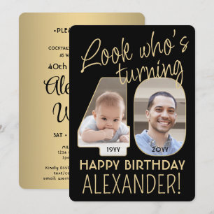 Look Who's 40 Black & Gold Geburtstagsparty 2 Foto Einladung