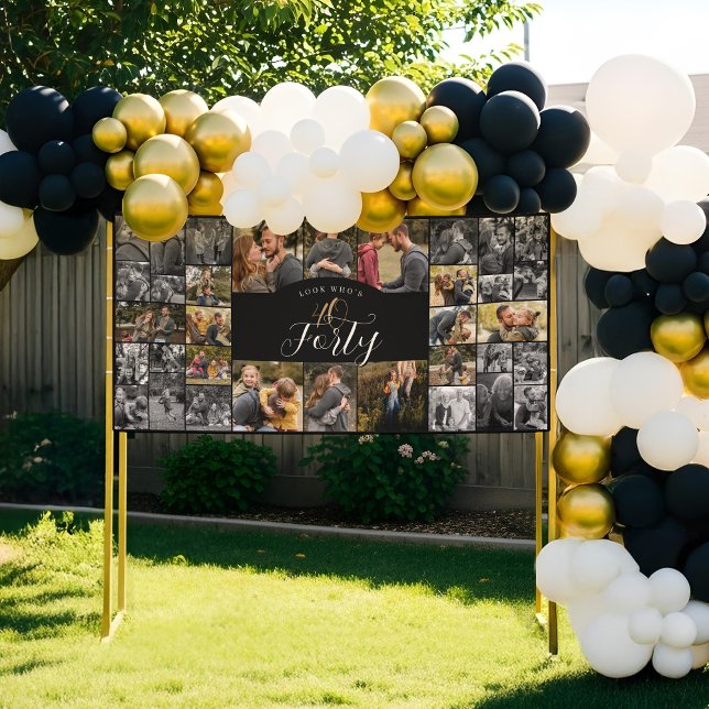 Look Who's 40 Happy Birthday Photo Collage Party  Banner (Look Who's 40 Happy Birthday Photo Collage Party Banner)