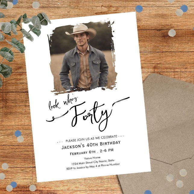 Look Who's 40 Minimal Photo Birthday Einladung (Von Creator hochgeladen)