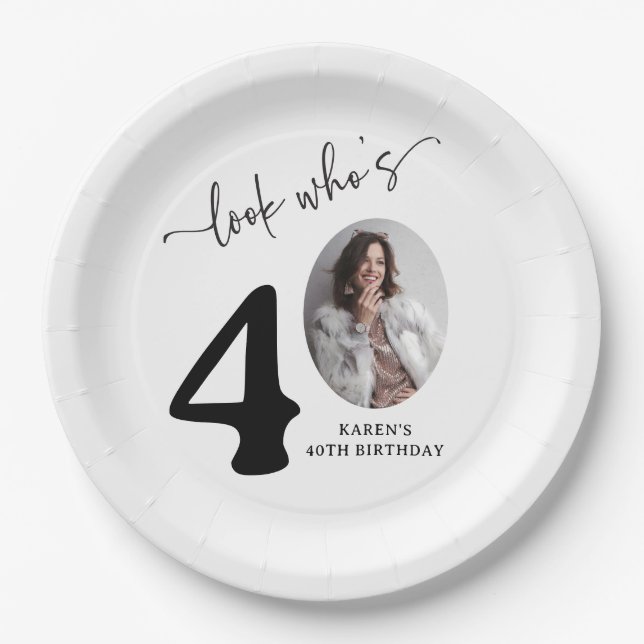 Look Who's 40! Modern Photo 40th Birthday Pappteller (Vorderseite)