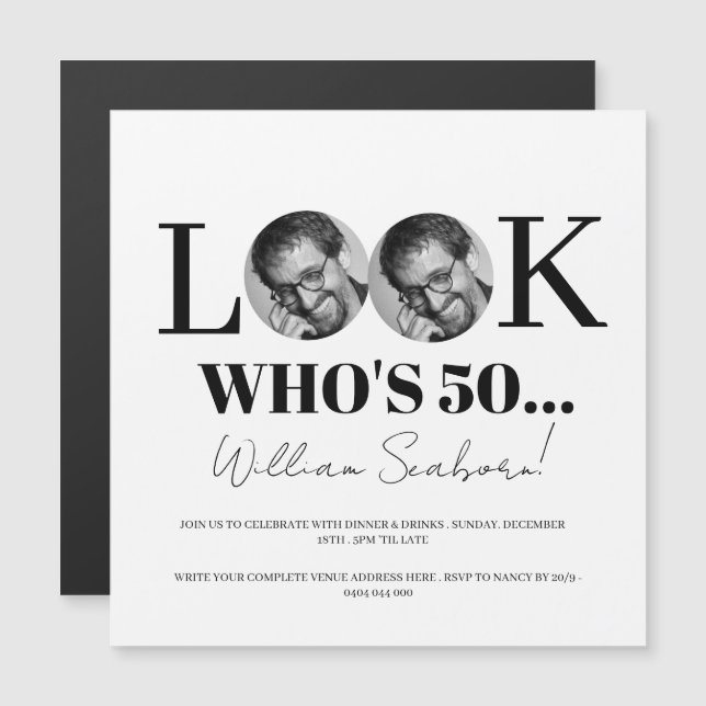 Look Who's 50, 50. Einladung mit Foto Brauch (Vorne/Hinten)