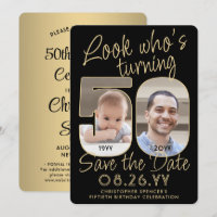 Look Who's 50 Black & Gold 2 Foto Geburtstagsparty