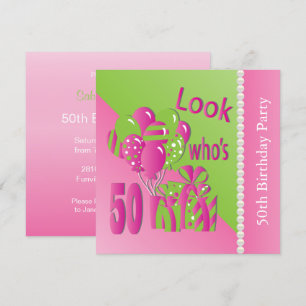 Look Who's 50 in Pink - 50. Geburtstagseinladung Einladung