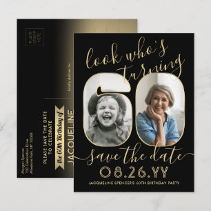Look Who's 60 Birthday Party Save the Date 2 Foto Ankündigungspostkarte