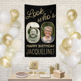 Look Who's 60 Black & Gold 2 Foto Geburtstagsparty Banner