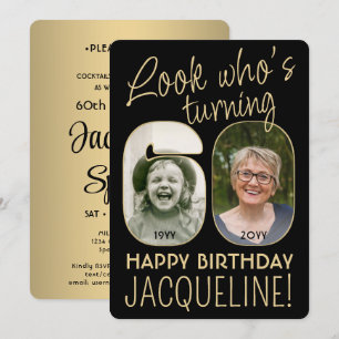 Look Who's 60 Black & Gold Geburtstagsparty 2 Foto Einladung