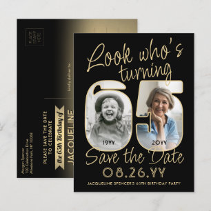 Look Who's 65 Birthday Party Save the Date 2 Foto Ankündigungspostkarte