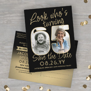 Look Who's 65 Birthday Party Save the Date 2 Foto Ankündigungspostkarte