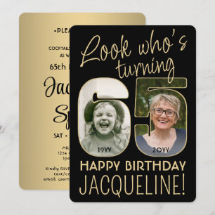 Look Who's 65 Black & Gold Geburtstagsparty 2 Foto Einladung