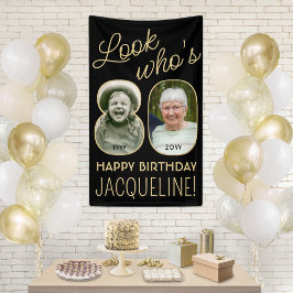 Look Who's 80 Black & Gold 2 Foto Geburtstagsparty Banner