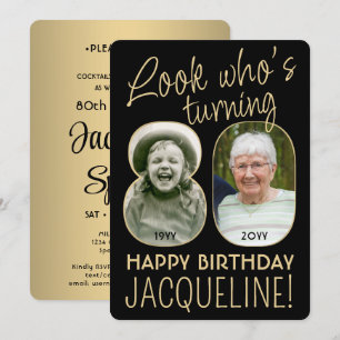 Look Who's 80 Black & Gold Geburtstagsparty 2 Foto Einladung