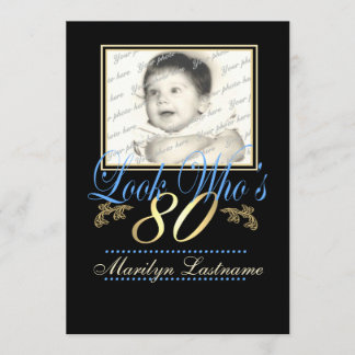 Look Who's 80 Foto Blue Gold Einladung