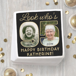 Look Who's 95 Black & Gold Happy Geburtstag 2 Foto Serviette