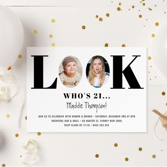 Look Who's Birthday Funny Foto Einladung (Von Creator hochgeladen)