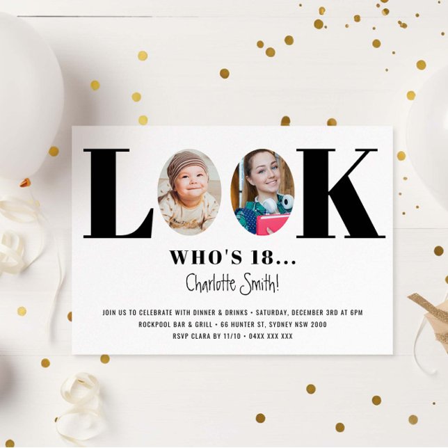 Look Who's Birthday Funny Foto Einladung (Von Creator hochgeladen)