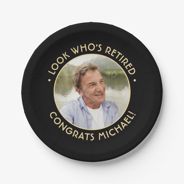 Look Who's Rent Black & Gold Rentirement Foto Pappteller (Vorderseite)