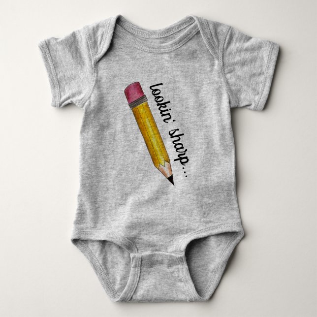 Lookin' Sharp Yellow #2 Pencil School Writing Baby Strampler (Vorderseite)