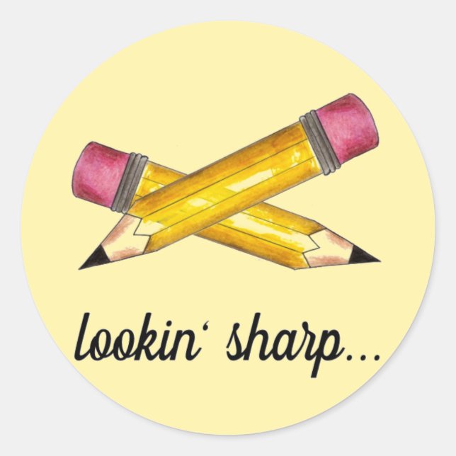 Lookin' Sharp Yellow #2 Pencil School Writing Runder Aufkleber (Vorderseite)