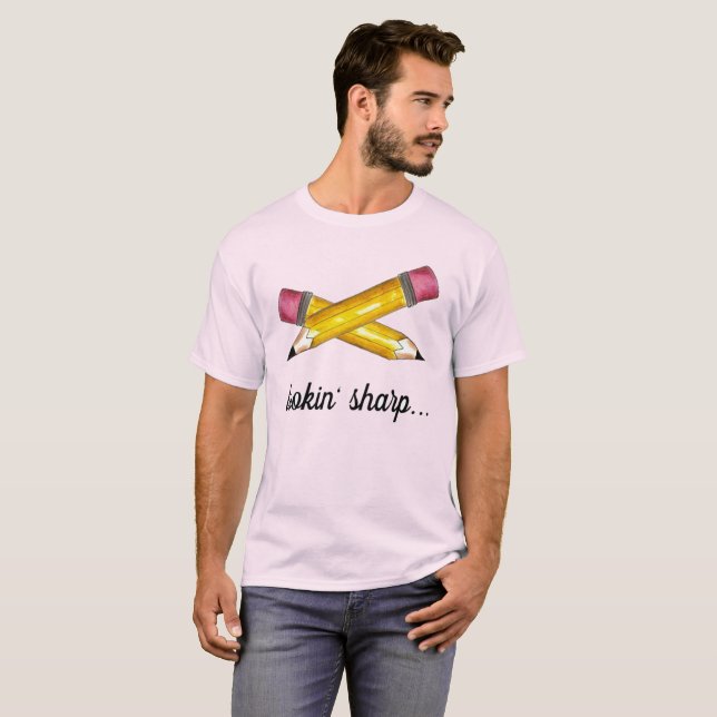 Lookin' Sharp Yellow #2 Pencil School Writing T-Shirt (Vorne ganz)