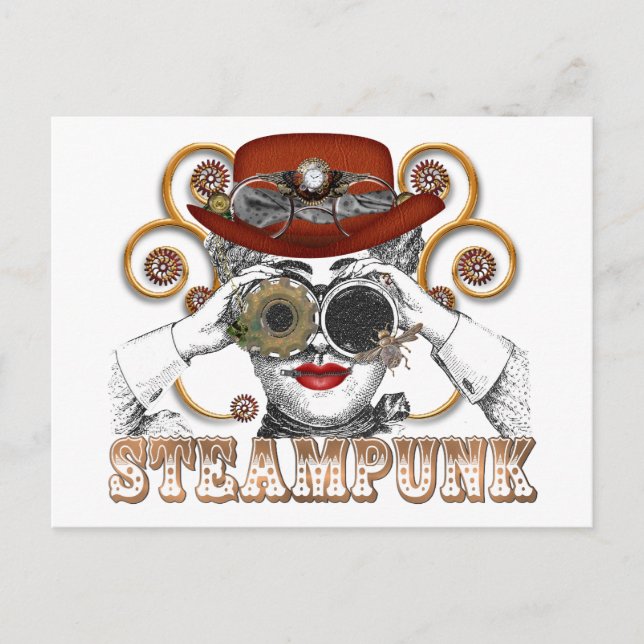 looking steampunked steampunk collage art postkarte (Vorderseite)