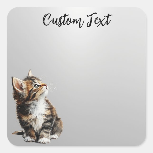 Looking Up Cat -5 | Personalized Custom Text Quadratischer Aufkleber (Vorderseite)