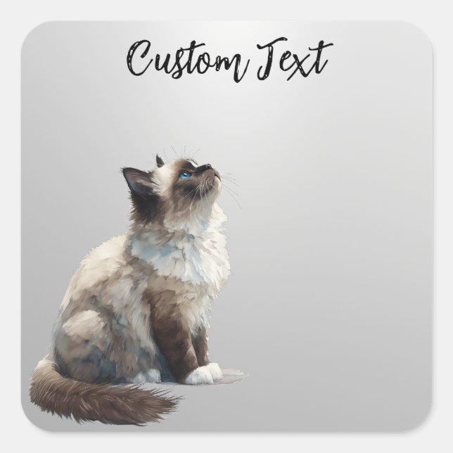 Looking Up Cat -6 | Personalized Custom Text Quadratischer Aufkleber (Vorderseite)