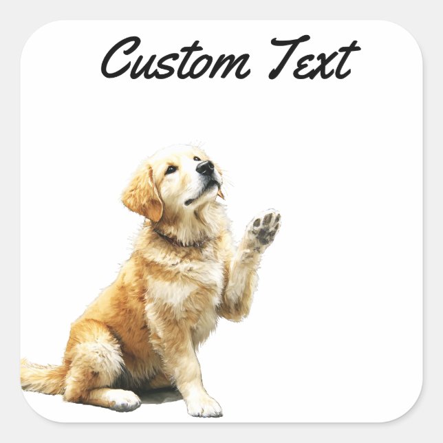 Looking Up Puppy-4 | Personalized Custom Text Quadratischer Aufkleber (Vorderseite)