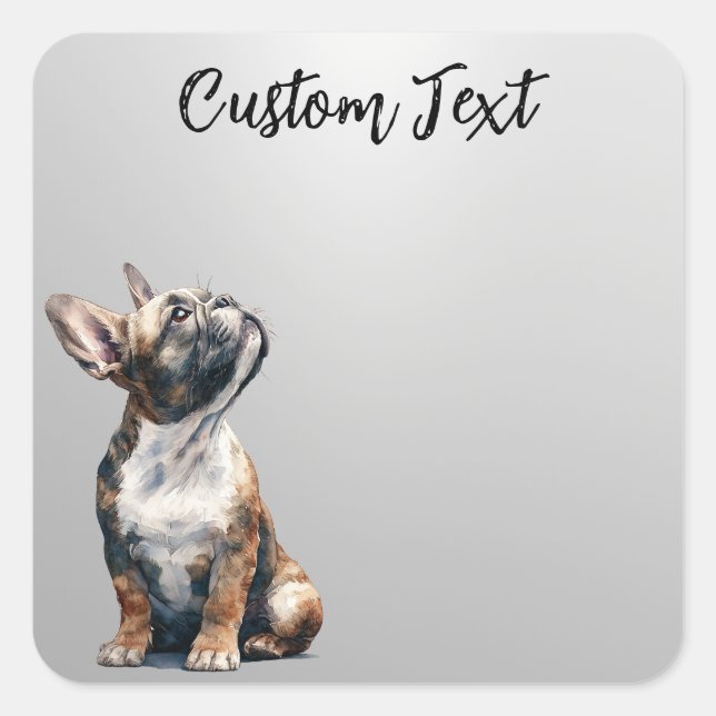 Looking Up Puppy-6 | Personalized Custom Text Quadratischer Aufkleber (Vorderseite)