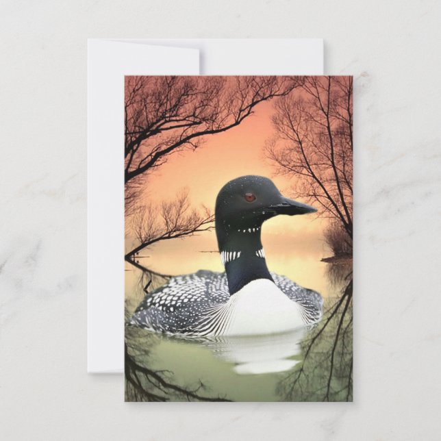 Loon am Lago Loon Reflections Ruf of the Loon RSVP Karte (Vorderseite)