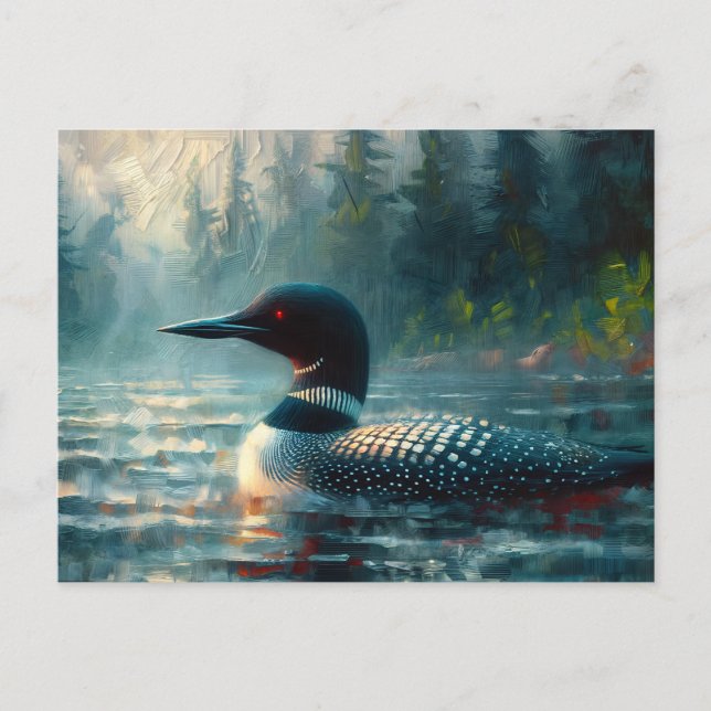 Loon am See Moody Painting Postkarte (Vorderseite)