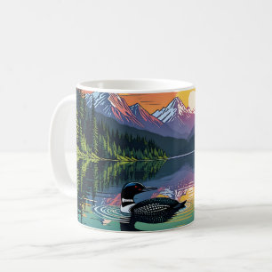Loon bei Sonnenuntergang Kaffeetasse
