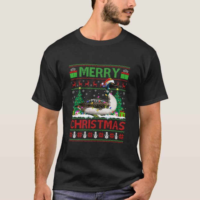 Loon Bird Lover Xmas Lighting Santa Ugly Loon T-Shirt (Vorderseite)