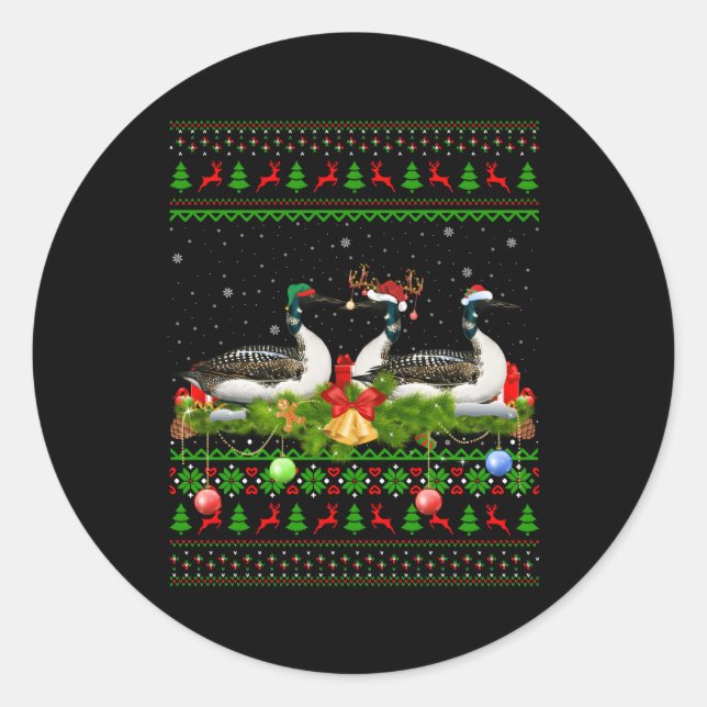Loon Birds Lighting Santa Ugly Loon Runder Aufkleber (Vorderseite)