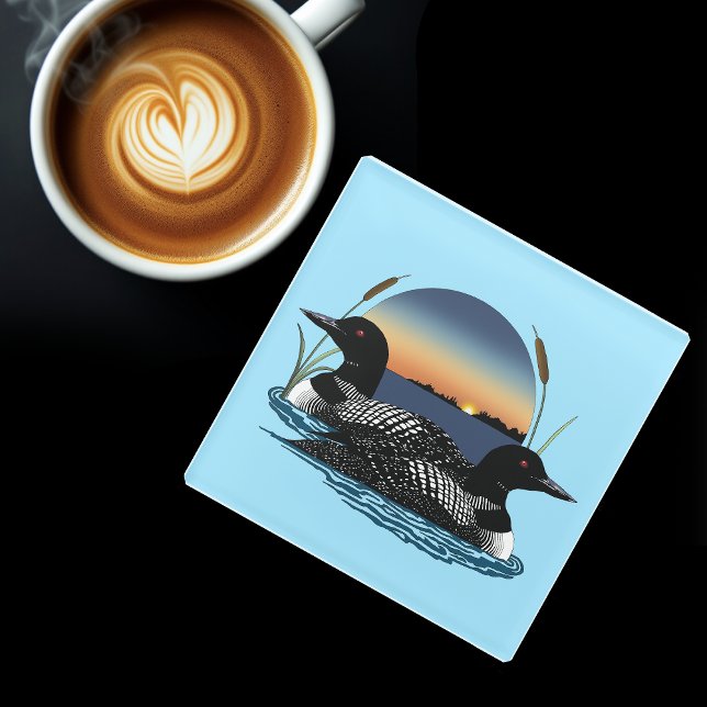 Loon Couple Sunset Blue Glasuntersetzer (Von Creator hochgeladen)