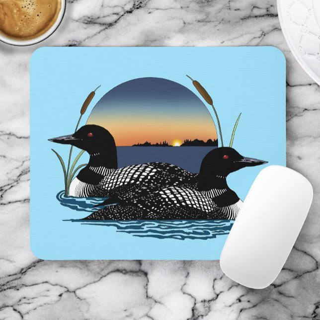 Loon Couple Sunset Blue Mousepad (Von Creator hochgeladen)