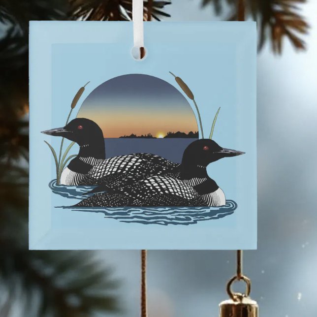 Loon Couple Sunset Blue Ornament Aus Glas (Von Creator hochgeladen)