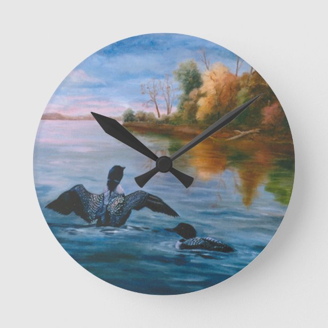 Loon Dance Wall Clock Runde Wanduhr (Vorderseite)