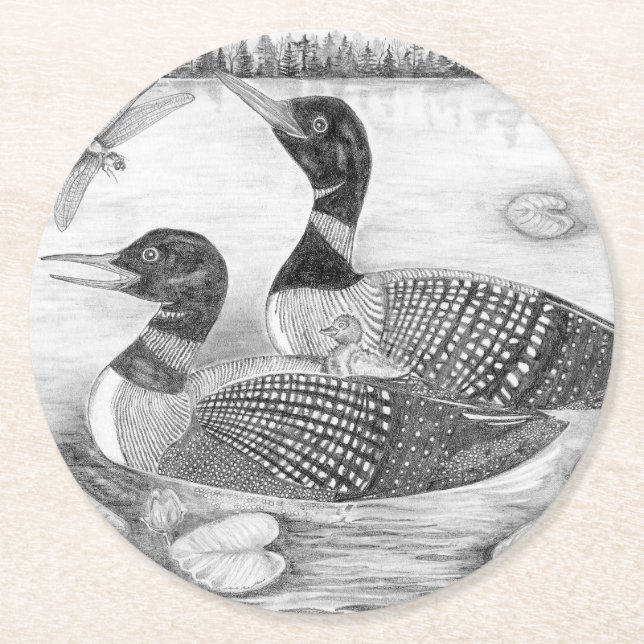 Loon Family Runder Pappuntersetzer (Vorderseite)