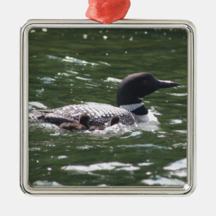 Loon mit Babys 2 Ornament Aus Metall
