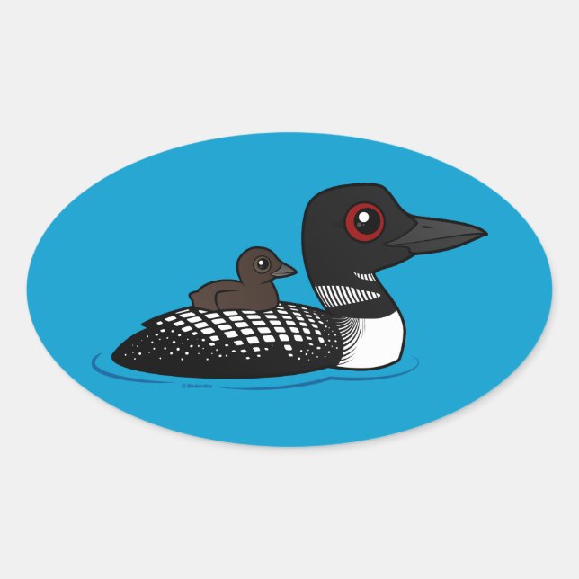 Loon mit Küken Ovaler Aufkleber (Vorderseite)
