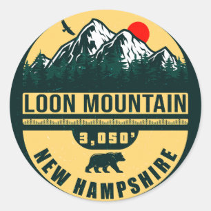 Loon Mountain NH - Retro-Vintage-Ski-Souvenirs Runder Aufkleber